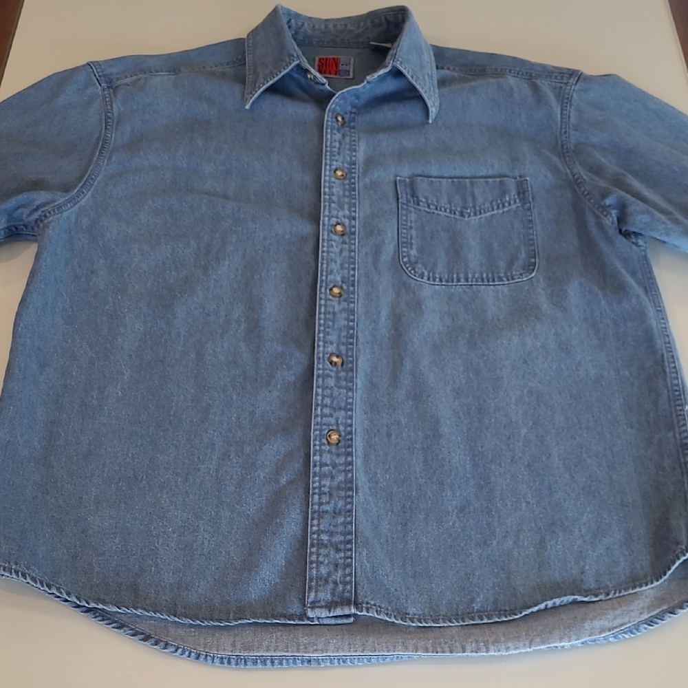NWOT VTG Sunbelt Denim Medium Blue Short Sleeved Jean Button Front Shirt